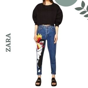 ZARA Ricardo Cavolo Limited Edition Graphic Mom Jeans Hand Painted Size 4